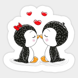 Two cute penguin lovers kiss Sticker